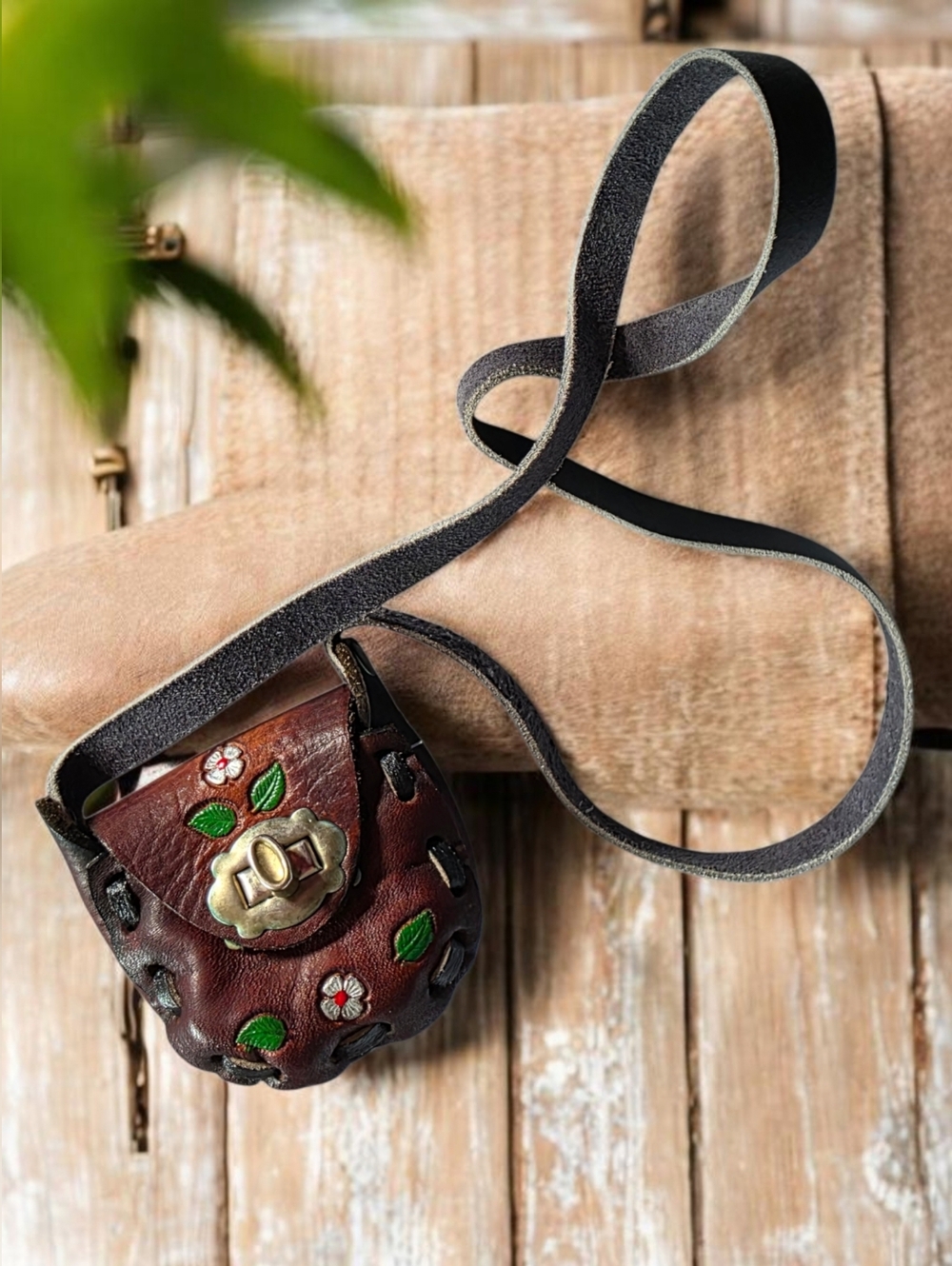 LEATHER Hand Painted Tooled Design Cowhide Leather Handbag